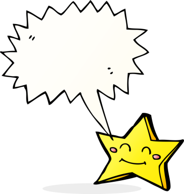 bir insan tarafından çizilmiş konuşma balonu olan mutlu bir yıldız karakteri.