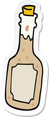 Bir insan tarafından çizilmiş karikatür bira şişesinin etiketi.