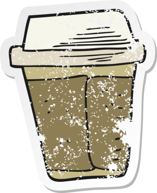 Bir insan tarafından çizilmiş karikatür kahvenin gerilimli yapıştırması.