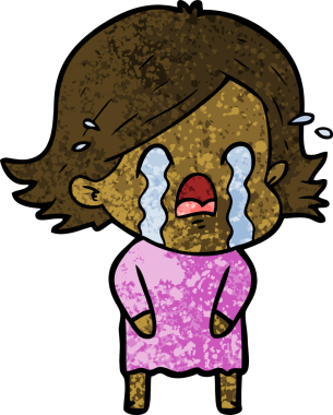 Bir insan tarafından çizilmiş ağlayan çizgi film kadını.