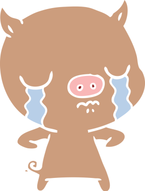 Bir insan tarafından çizilmiş düz renkli çizgi film domuz ağlaması.