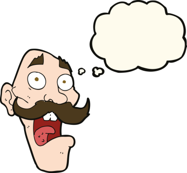 Çizgi film, bir insan tarafından çizilmiş düşünce balonuyla korkmuş yaşlı bir adam.