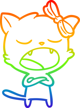 gökkuşağı gradyan çizgi çizimi bir insan tarafından çizilmiş esneyen kedi