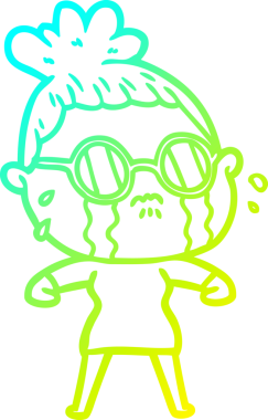 Bir insan tarafından çizilmiş gözlüklü, ağlayan bir karikatür çizimi.