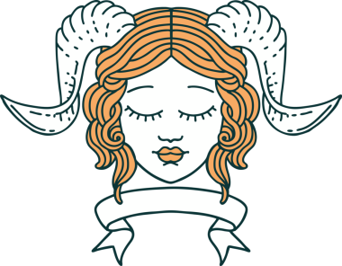 Retro Dövme Biçimi karakter yüzünü bir insan tarafından çizilmiş parşömen pankartıyla düzenliyor