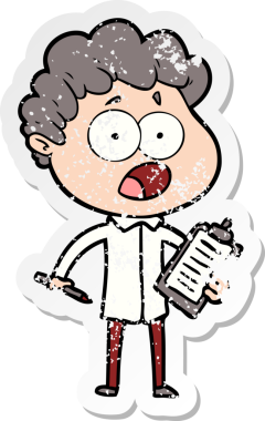 Bir insan tarafından çizilen şaşkınlık içinde soluk soluğa kalmış bir çizgi film karakterinin sıkıntılı çıkartması.