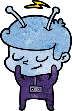 Bir insan tarafından çizilmiş utangaç çizgi film uzay adamı.