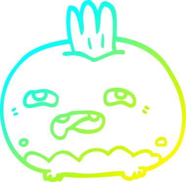 Bir insan tarafından çizilmiş mutlu bir sebze kökü çizgi çizimi.