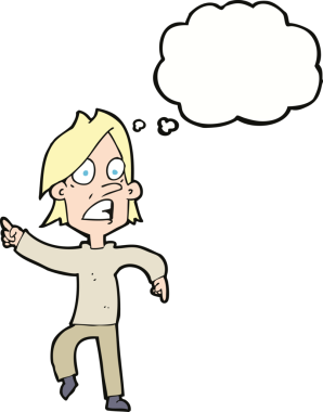 Bir insan tarafından çizilmiş düşünce kabarcığını gösteren endişeli bir çizgi film.