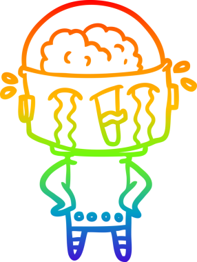gökkuşağı gradyan çizimi bir insan tarafından çizilmiş ağlayan bir robot çizgi