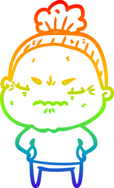 Gökkuşağı gradyan çizgi çizimi bir insan tarafından çizilmiş yaşlı bir kadın tarafından rahatsız edildi