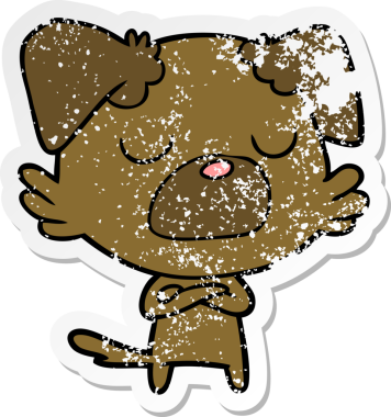 Bir insan tarafından çizilmiş bir karikatür köpeğinin sıkıntılı çıkartması.