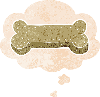 Düşünce baloncuklu çizgi köpek bisküvisi grunge sıkıntılı retro dokuma tarzı bir insan tarafından çizilmiş