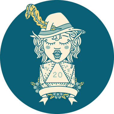 Retro Dövme Tarzı Elf Ozanı Bir insan tarafından çizilmiş doğal yirmi zar atışıyla