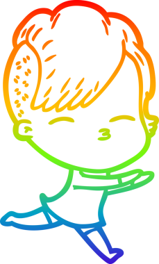 Gökkuşağı gradyan çizgi çizimi. Bir insan tarafından çizilmiş şaşı bir kız.