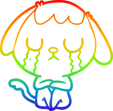 Gökkuşağı gradyan çizimi bir insan tarafından çizilmiş şirin bir çizgi köpeğin ağlaması.