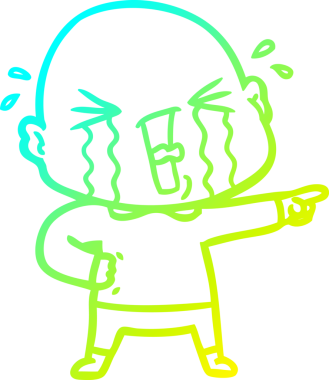 Bir insan tarafından çizilmiş, ağlayan kel bir adamın çizdiği soğuk çizgi.