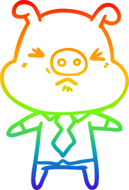 Gökkuşağı gradyan çizgi çizimi bir insan tarafından çizilmiş gömlekli ve kravatlı kızgın bir domuz