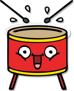Bir insan tarafından çizilmiş davul çalan sevimli bir çizgi filmin sıkıntılı çıkartması.