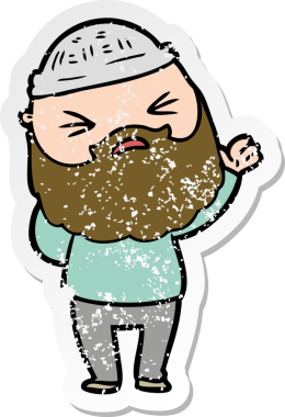 Bir insan tarafından çizilmiş sakallı bir çizgi film karakterinin sıkıntılı çıkartması.