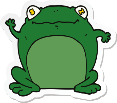 Bir insan tarafından çizilmiş karikatür kurbağasının çıkartması.