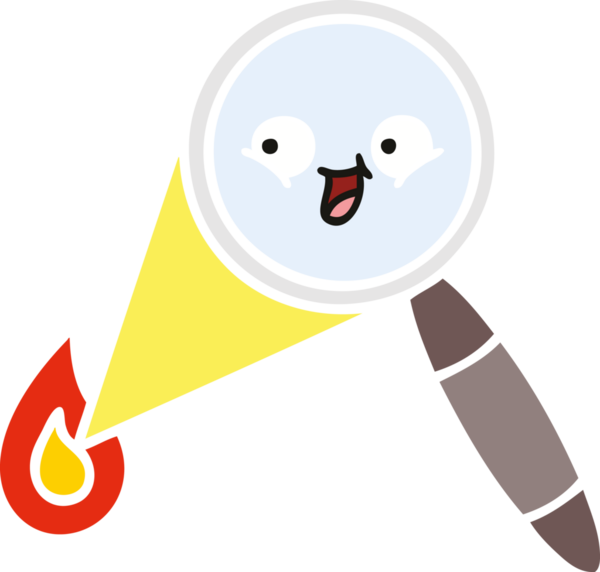 Bir insanın çizdiği büyüteçin düz renkli retro karikatürü