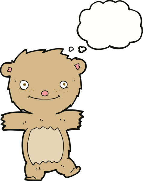 Bir insan tarafından çizilmiş düşünce balonlu oyuncak ayı.