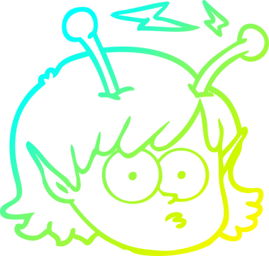 Bir insan tarafından çizilmiş telepatik uzaylı kız yüzünün soğuk çizgi çizimi.