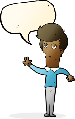 Bir insan tarafından çizilmiş konuşma baloncuğuyla sallanan sıkıcı bir çizgi film.