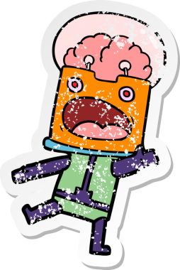 Bir insan tarafından çizilmiş karikatür robotunun sıkıntılı çıkartması.