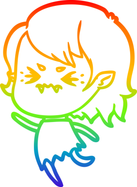 Gökkuşağı gradyan çizgi çizimi Bir insan tarafından çizilmiş rahatsız bir vampir kız çizgi filmi