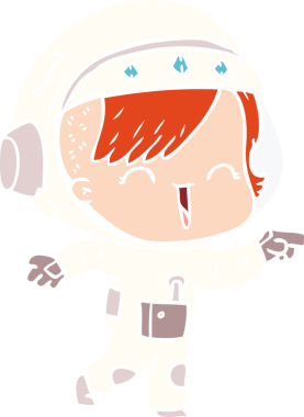 Bir insan tarafından çizilmiş mutlu düz renkli çizgi film kızı.