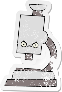 Bir insan tarafından çizilmiş sevimli bir mikroskobun sıkıntılı çıkartması.