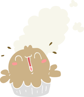 Bir insan tarafından çizilmiş şirin düz renkli çizgi film pastası.