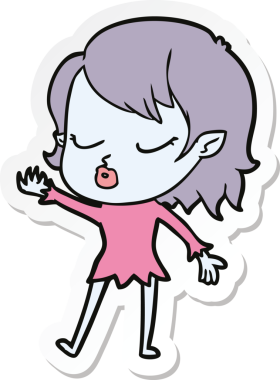 Bir insan tarafından çizilmiş şirin bir vampir kızın çıkartması.