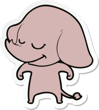 Bir insan tarafından çizilmiş gülümseyen fil çıkartması.