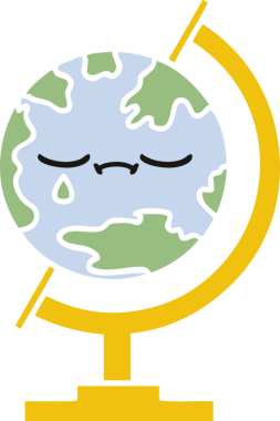 Bir insan tarafından çizilmiş dünyanın düz renkli retro karikatürü