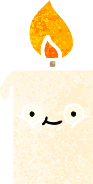 Bir insan tarafından çizilmiş yanan bir mumun retro çizim tarzı karikatürü