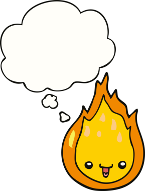 Bir insan tarafından çizilmiş düşünce baloncuklu çizgi film alevi