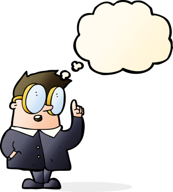 Bir insan tarafından çizilmiş düşünce baloncuğu olan çizgi film bilim adamı.