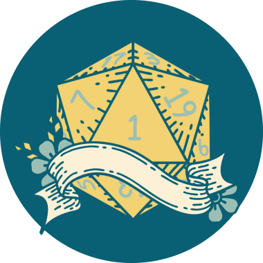 Retro Dövme Biçimi Doğal Bir d20 zar bir insan tarafından çizildi