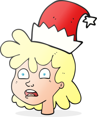 Bir insan tarafından çizilmiş Noel Baba şapkası giyen bir kadını strese sokan serbest çizgi film.