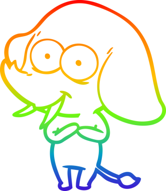 Gökkuşağı gradyanı çizimi bir insan tarafından çizilmiş mutlu bir filin çizimi