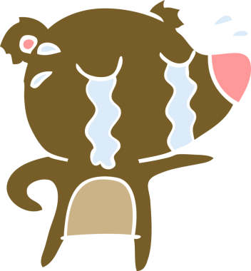 Bir insan tarafından çizilmiş düz renkli karikatür ağlayan ayı