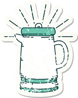 Bir insan tarafından çizilmiş dövme stili eski bir kahve fincanı.