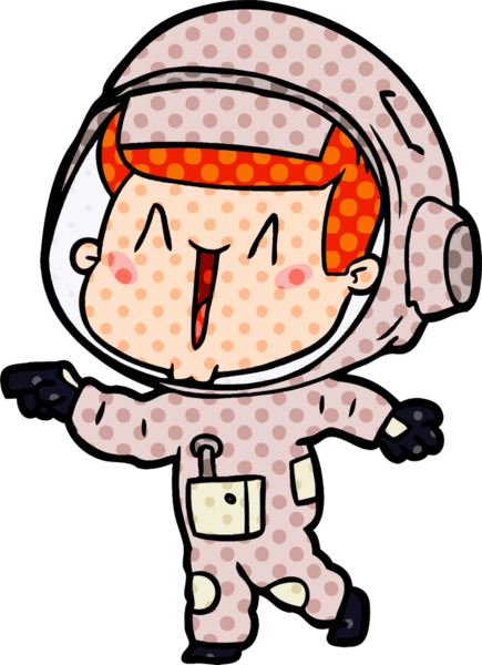 Bir insan tarafından çizilmiş mutlu astronot çizgi filmi.