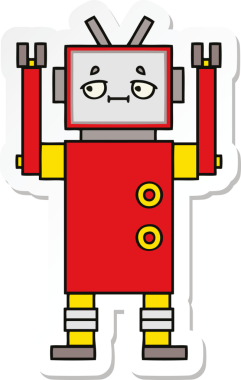 Bir insan tarafından çizilmiş şirin çizgi film robotunun çıkartması.