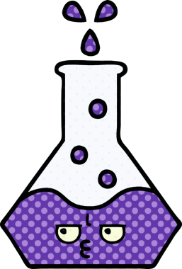 Bir insan tarafından çizilmiş bir bilim şişesi karikatürü.