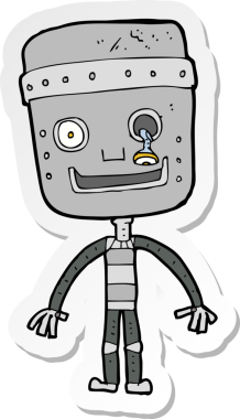 Bir insan tarafından çizilmiş komik robotun çıkartması.