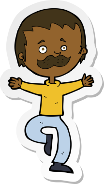 Bir insan tarafından çizilmiş bıyıklı dans eden bir adamın çıkartması.